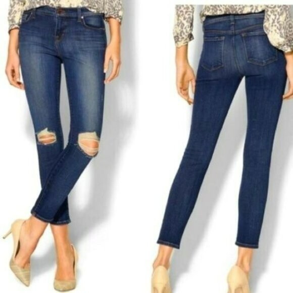 J Brand Denim - J Brand Skinny Leg Misfit Dark Wash Distressed Knees Cropped Jeans  Women's 27